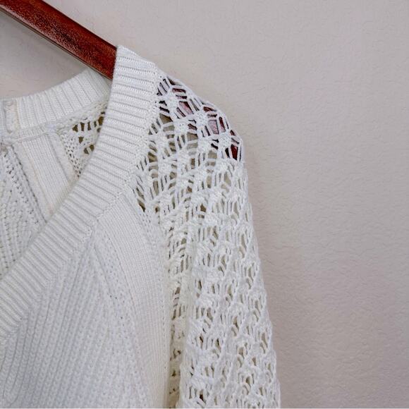 7 For All Mankind Sz M Knit Blouson Sleeve Sweater Cream Boho  Cotton Blend Soft - Picture 7 of 16